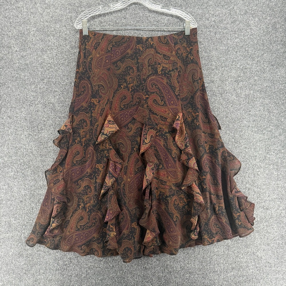Chaps 90s Skirt Womens M Brown Paisley Pull On Boho Cottage Western Dark Fairy